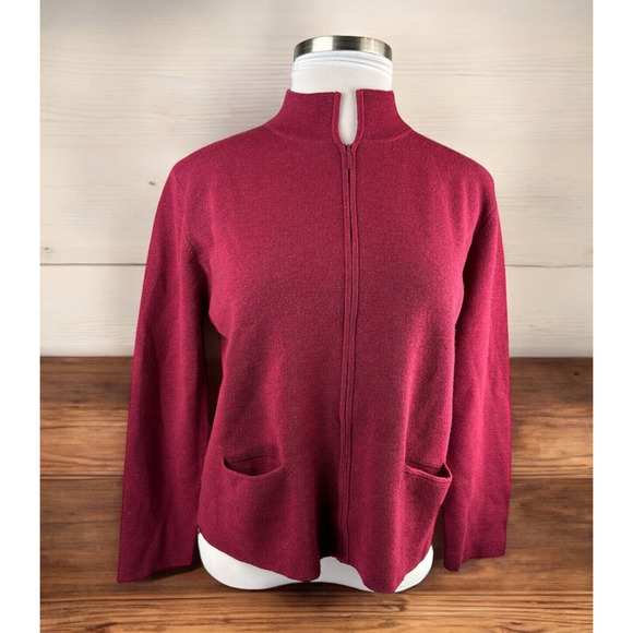 Eileen Fisher 100% Wool Full Zip Cardigan Sweater Jacket Red Burgundy Medium - Picture 13 of 13